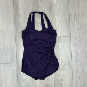 Lands End Women's Slimming Slender Tunic Swimsuit One Piece Purple Size 8 Skirt